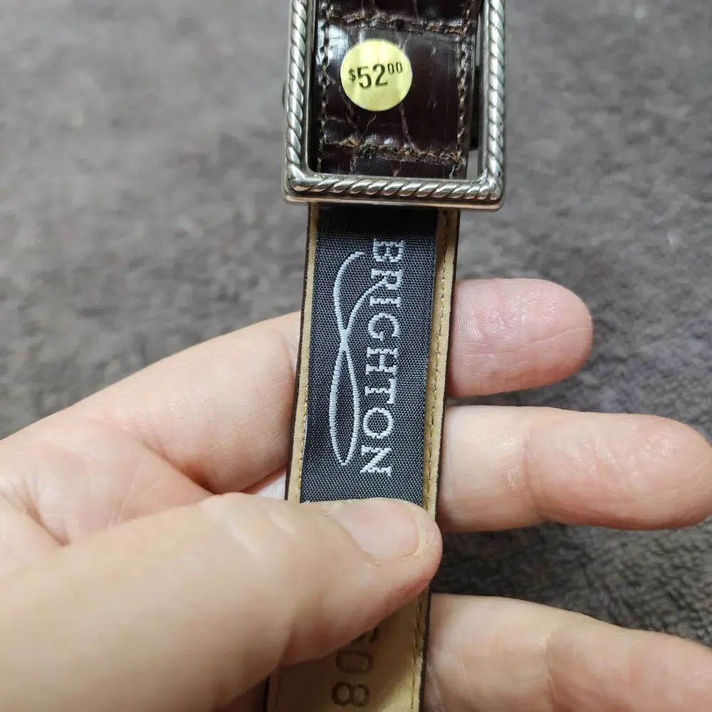 Brighton brown leather belt silver accents & buckle stretchy  XL 47608 b50